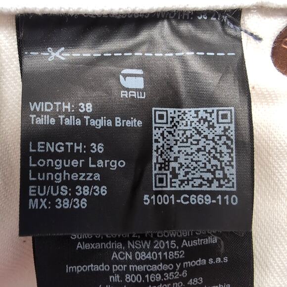 G-Star Raw 3301 ELTO Jeans Men's 38x36 Measure 39X34 White Denim Slim Fit - Picture 10 of 16